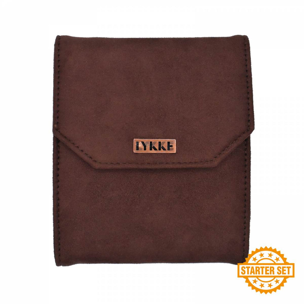 LYKKE Cypra 13cm (5") Interchangeable Needle Starter Set - Brown Vegan Suede Case - The Needle Store