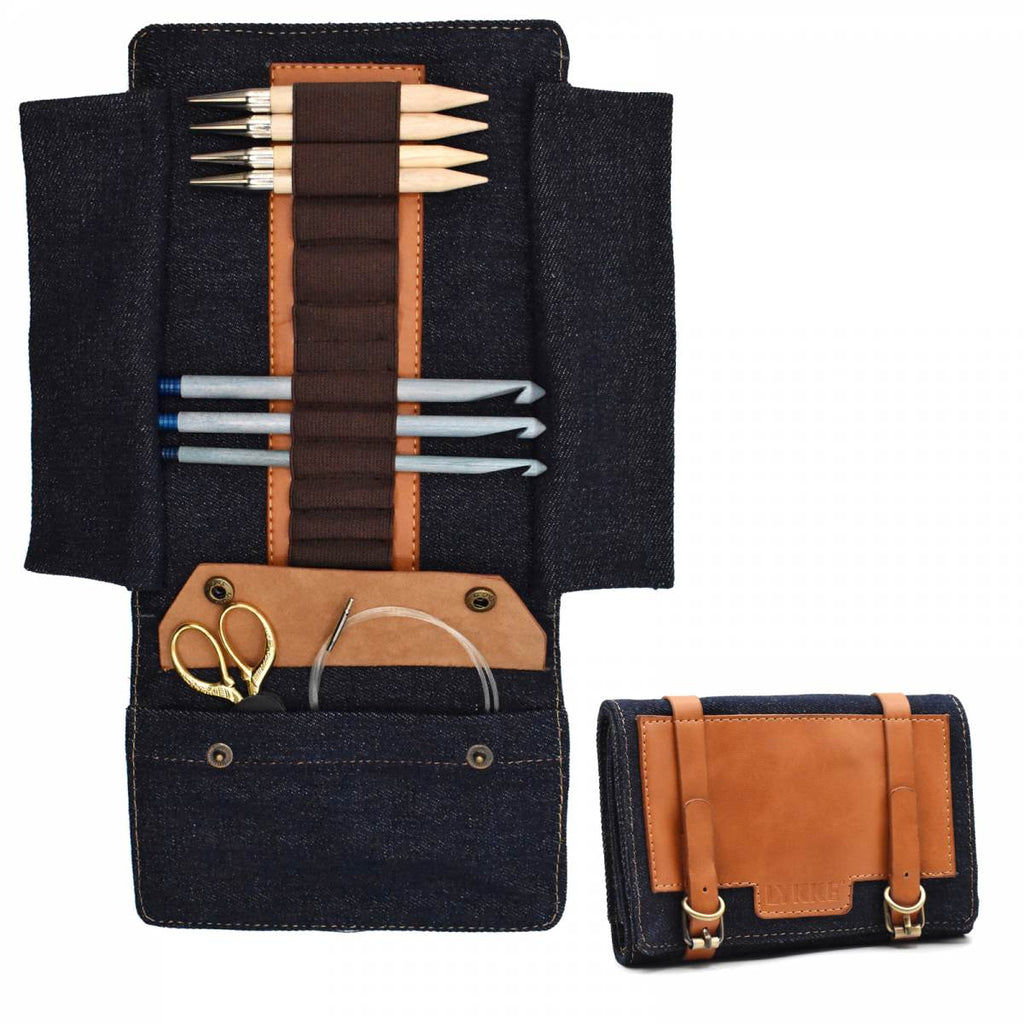 LYKKE Taylor - Denim & Vegan Leather Large Interchangeable Needle Case - The Needle Store