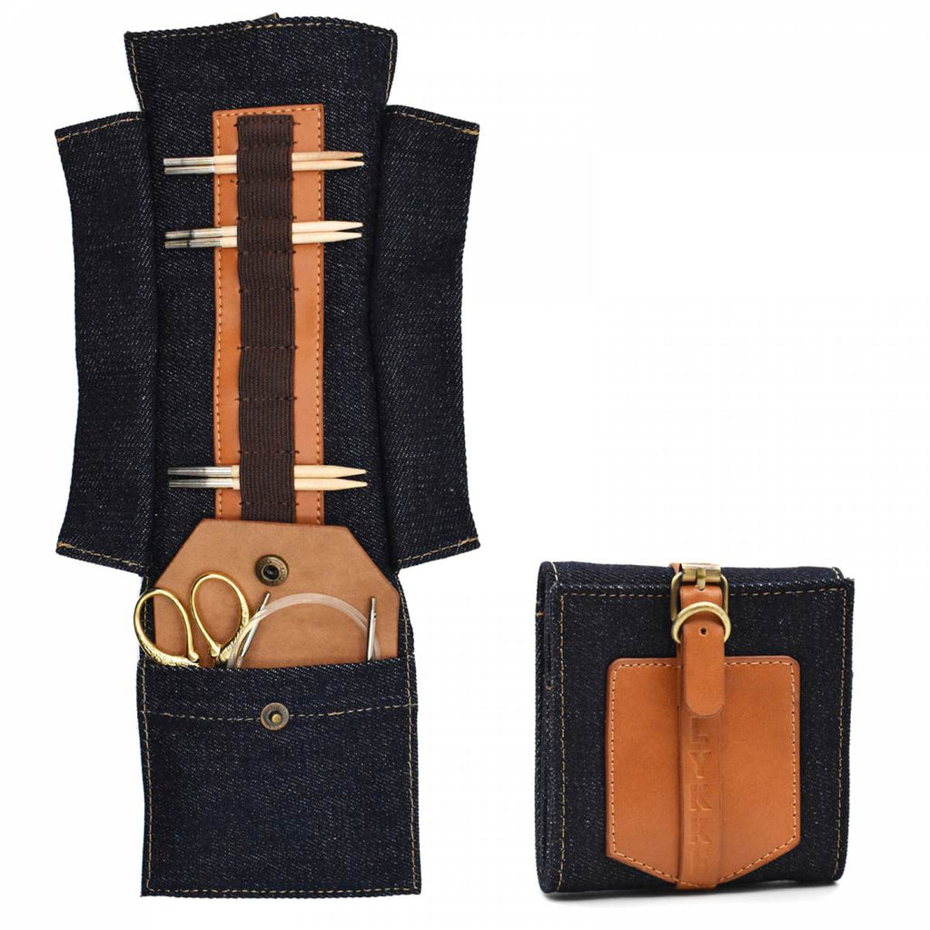 LYKKE Taylor - Denim & Vegan Leather Small Interchangeable Needle Case - The Needle Store