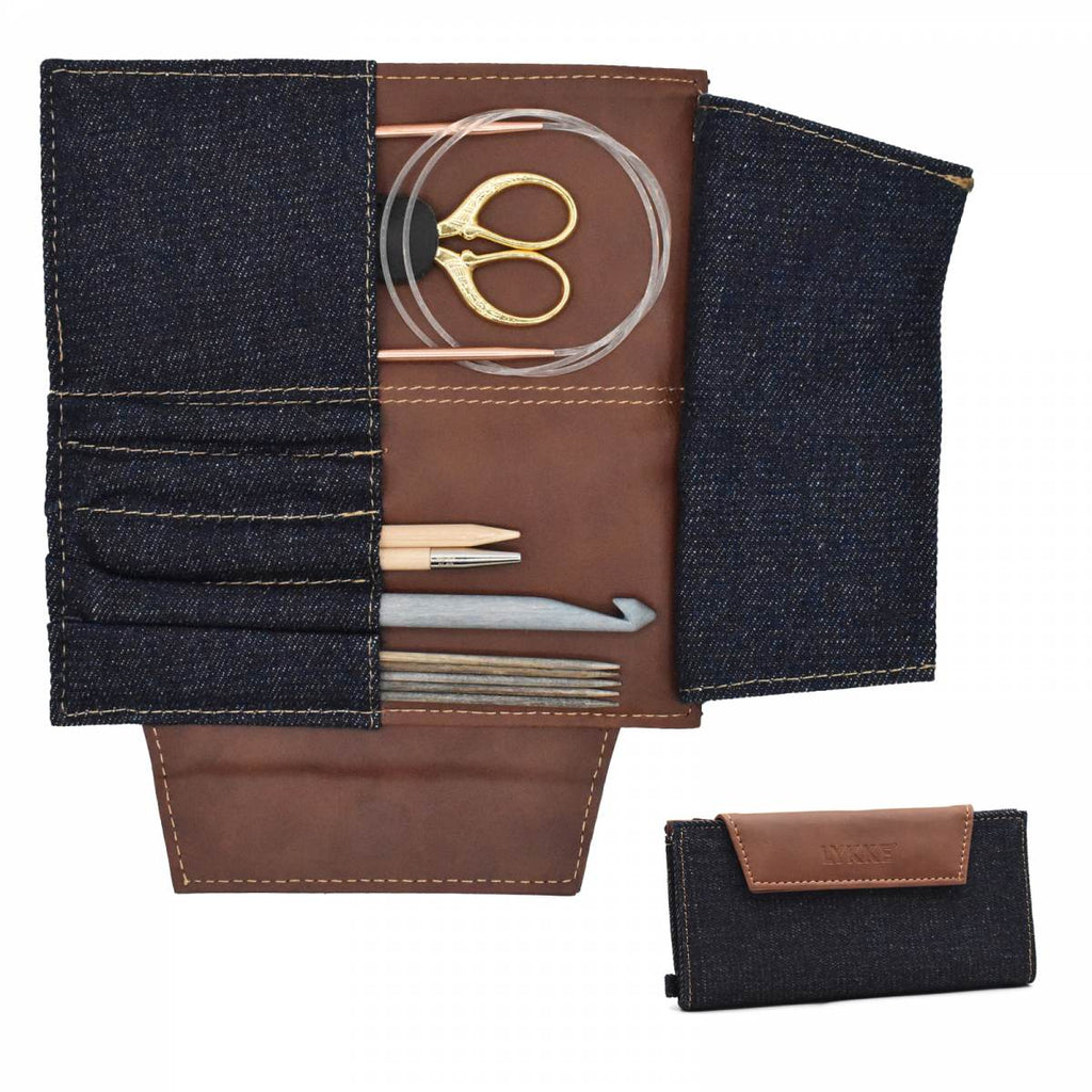 LYKKE Weekender - Denim & Vegan Large Leather Travel Needle Case - The Needle Store