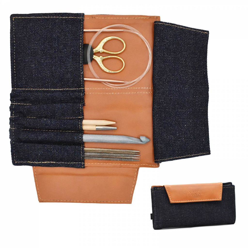 LYKKE Weekender - Denim & Vegan Large Leather Travel Needle Case - The Needle Store