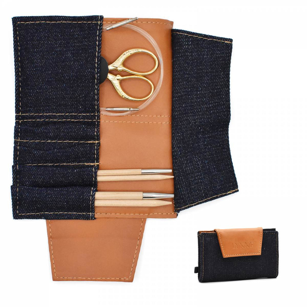 LYKKE Weekender - Denim & Vegan Small Leather Travel Needle Case - The Needle Store